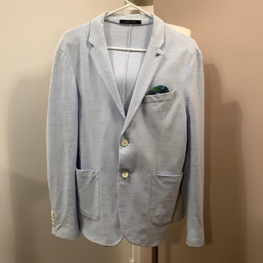 𝅺ZARA Men Cotton Blazer Light Blue size 44